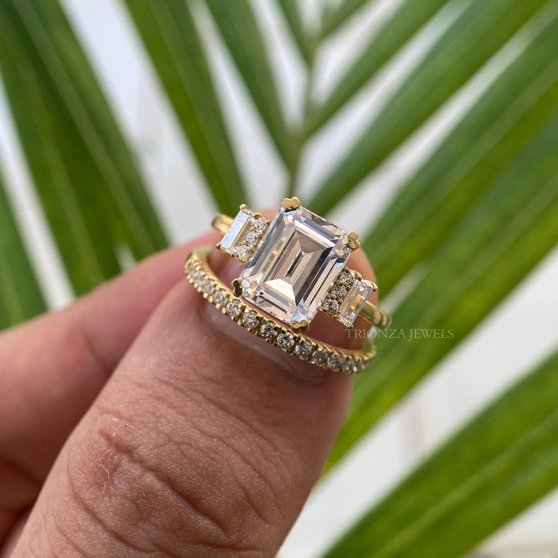 Emerald Cut Moissanite Bridal Wedding Ring Set for Her | 2ct