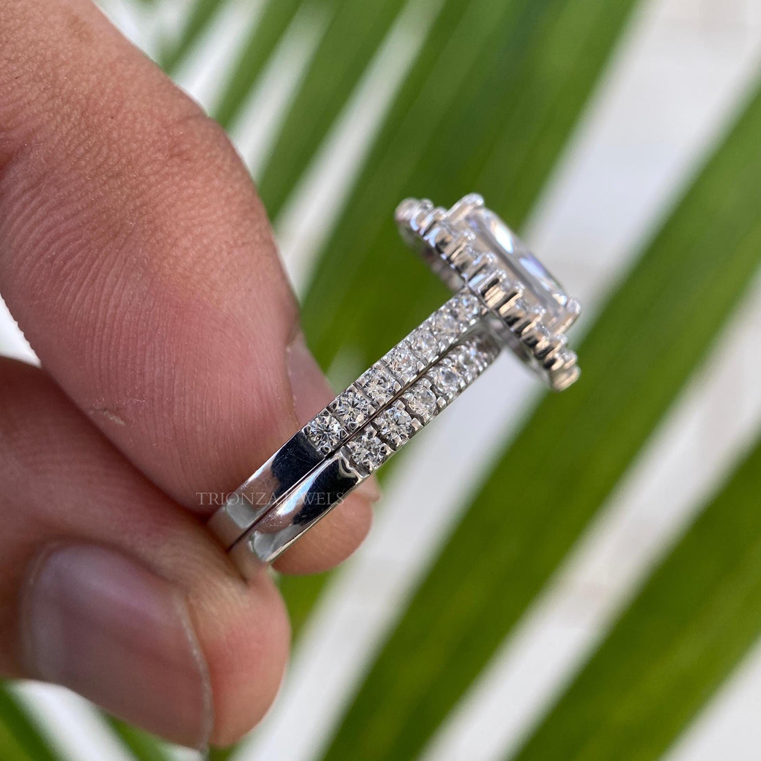 4 CT Radiant Moissanite Halo Engagement Ring 14K Gold Bridal Set