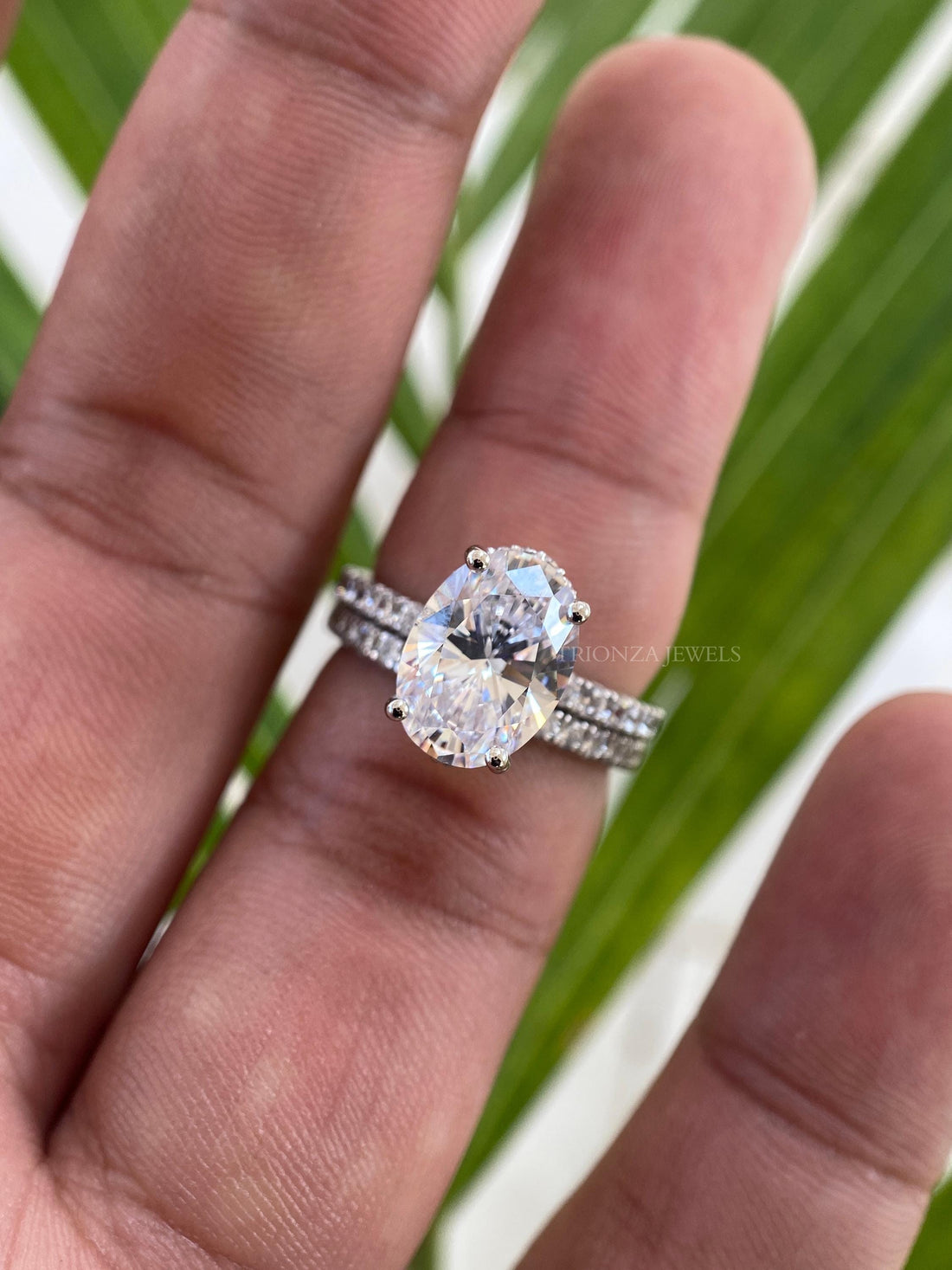 3.05 CT Oval Moissanite Bridal Set Ring - Gold Wedding Band