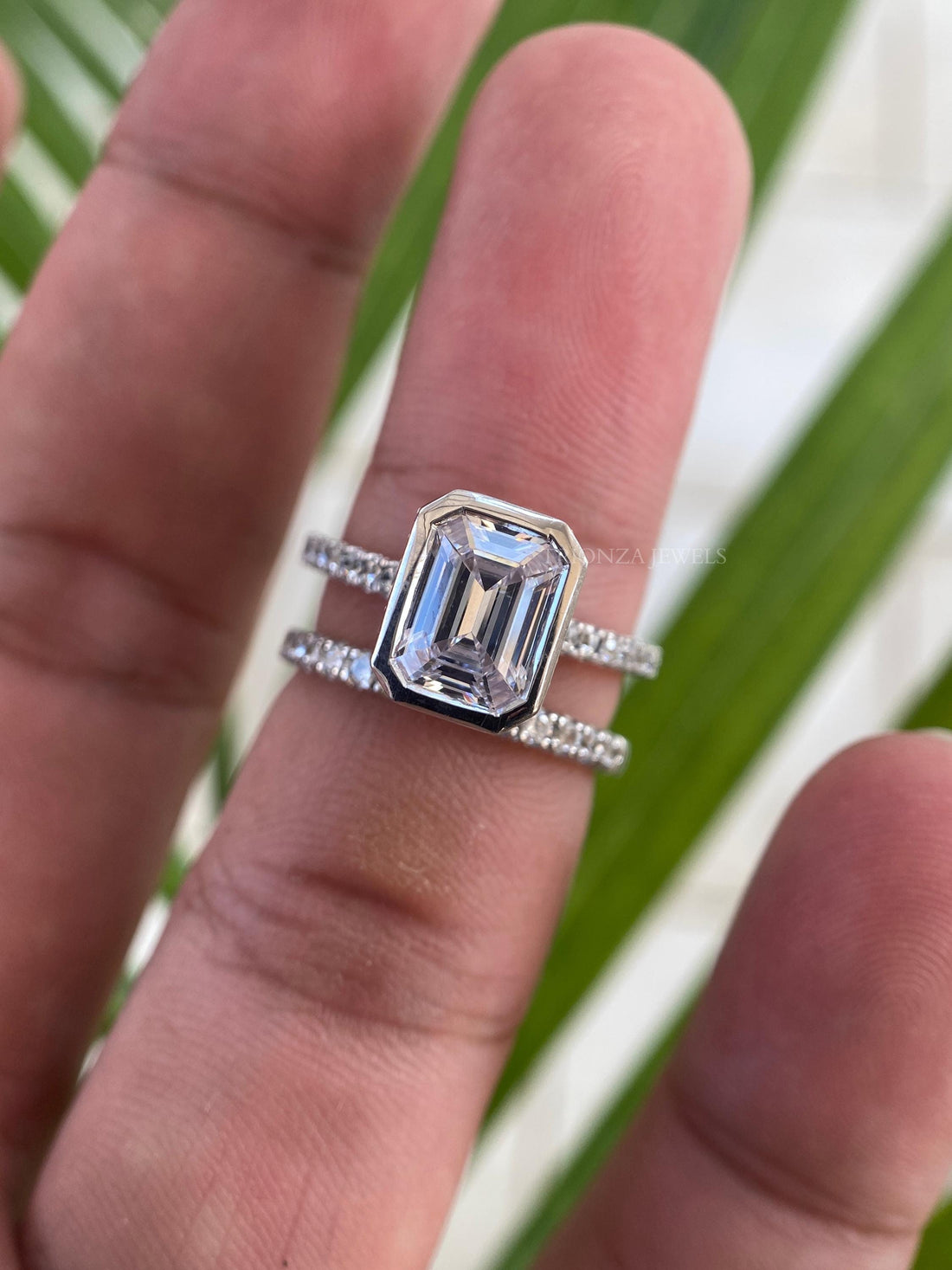 2ct Emerald Cut Moissanite Bridal Set, 14K Gold Wedding Ring For Her