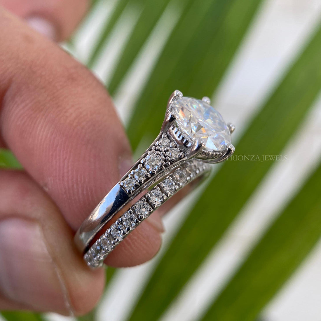 2 CT Round Moissanite Pave Bridal Set - 14K Gold Wedding Ring