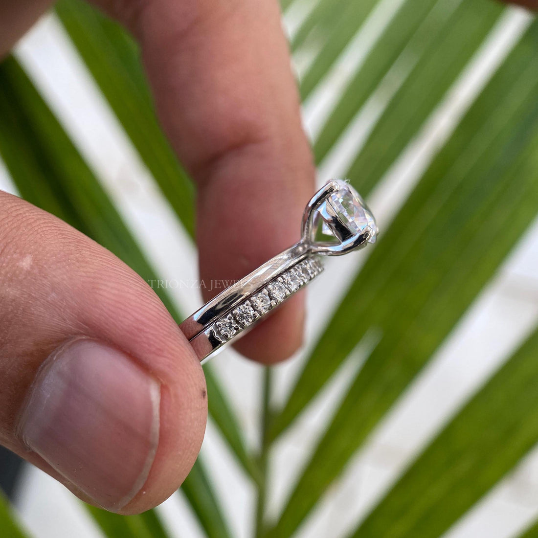 2CT Round Moissanite Bridal Set - 14K Gold Solitaire Ring & Band