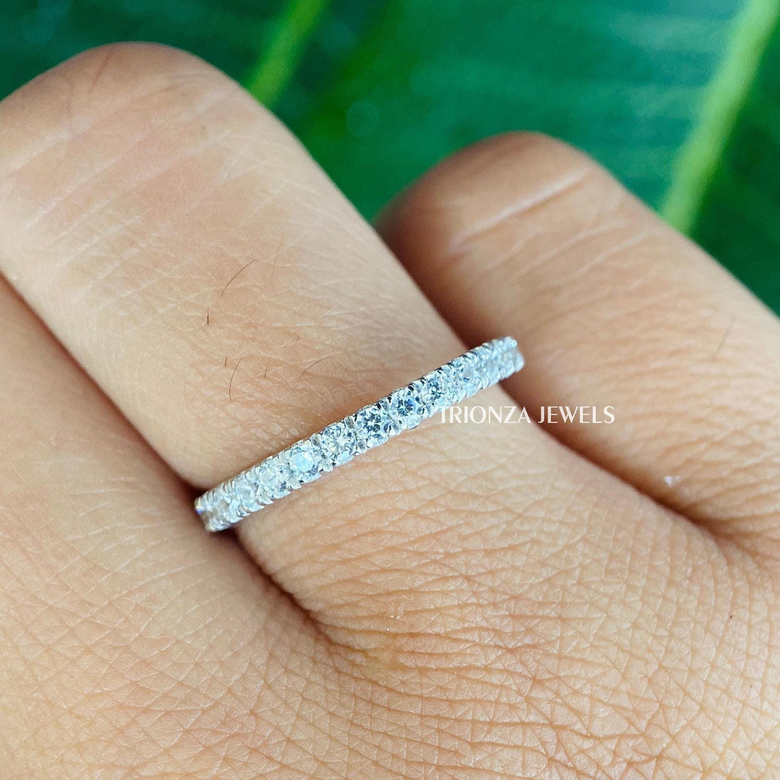 Pave Moissanite Wedding Band 0.34 TW Round Cut Engagement Ring