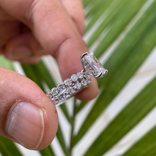 Radiant Cut Moissanite Bridal Set | 18K Gold Engagement Ring