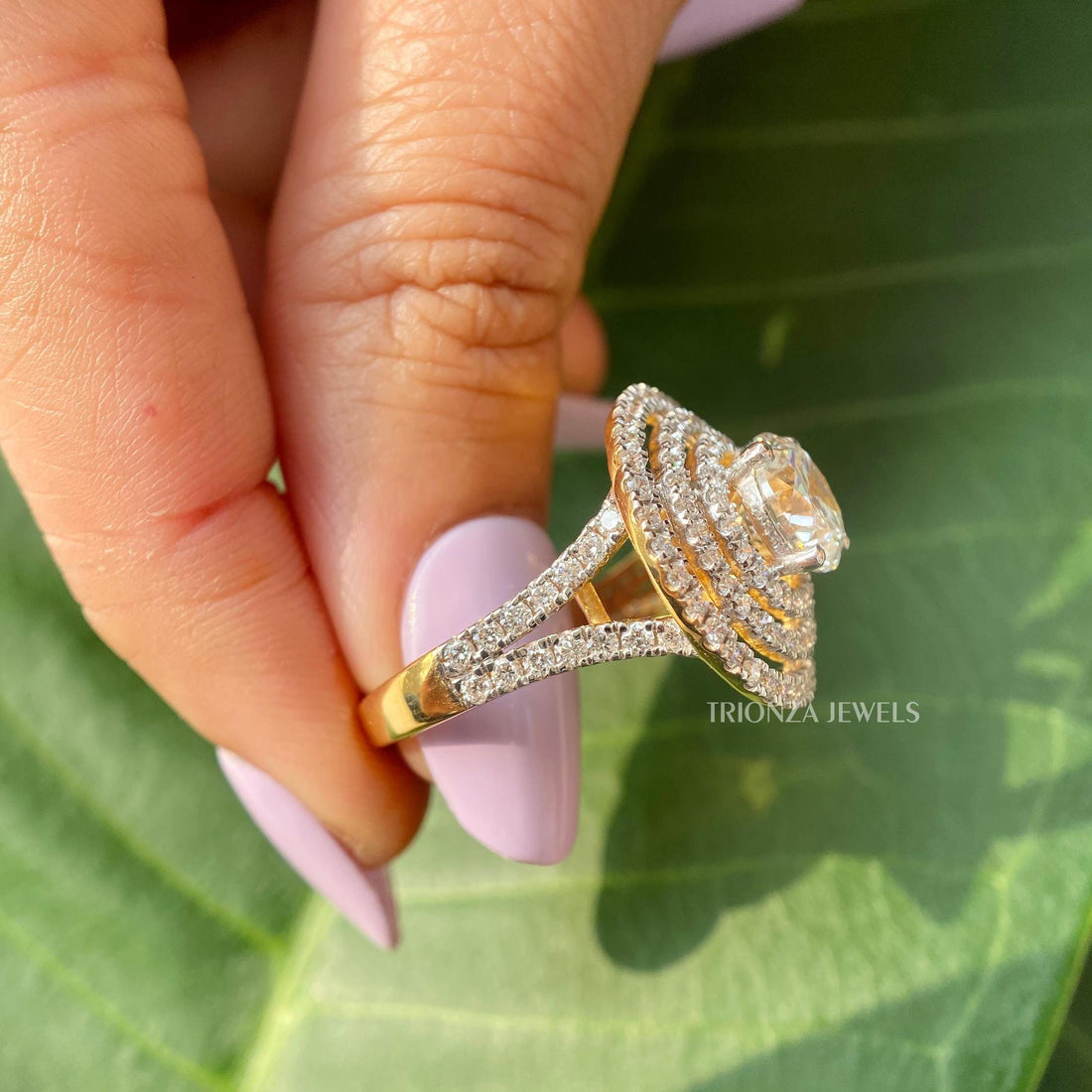 IGI Certified Lab Grown Triple Halo Round Diamond Engagement Ring