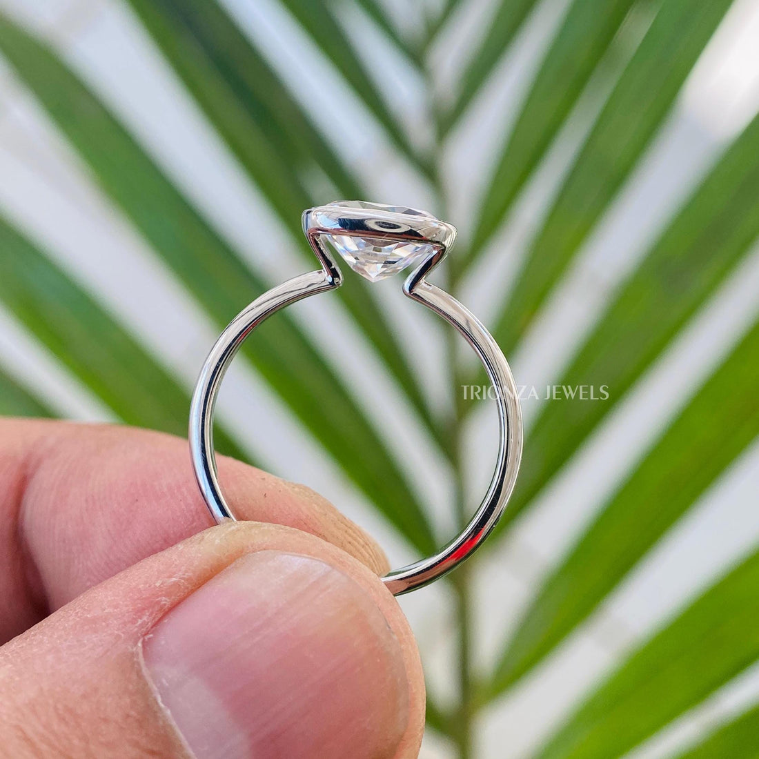 2.5CT Elongated Cushion East West Bezel 14K Gold Solitaire Ring