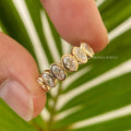 Minimalist anniversary band displayed to highlight its handmade gold craftsmanship