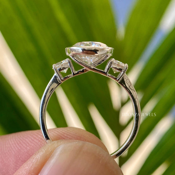 Round Cut Moissanite Bezel Three Stone Ring - Wedding & Anniversary
