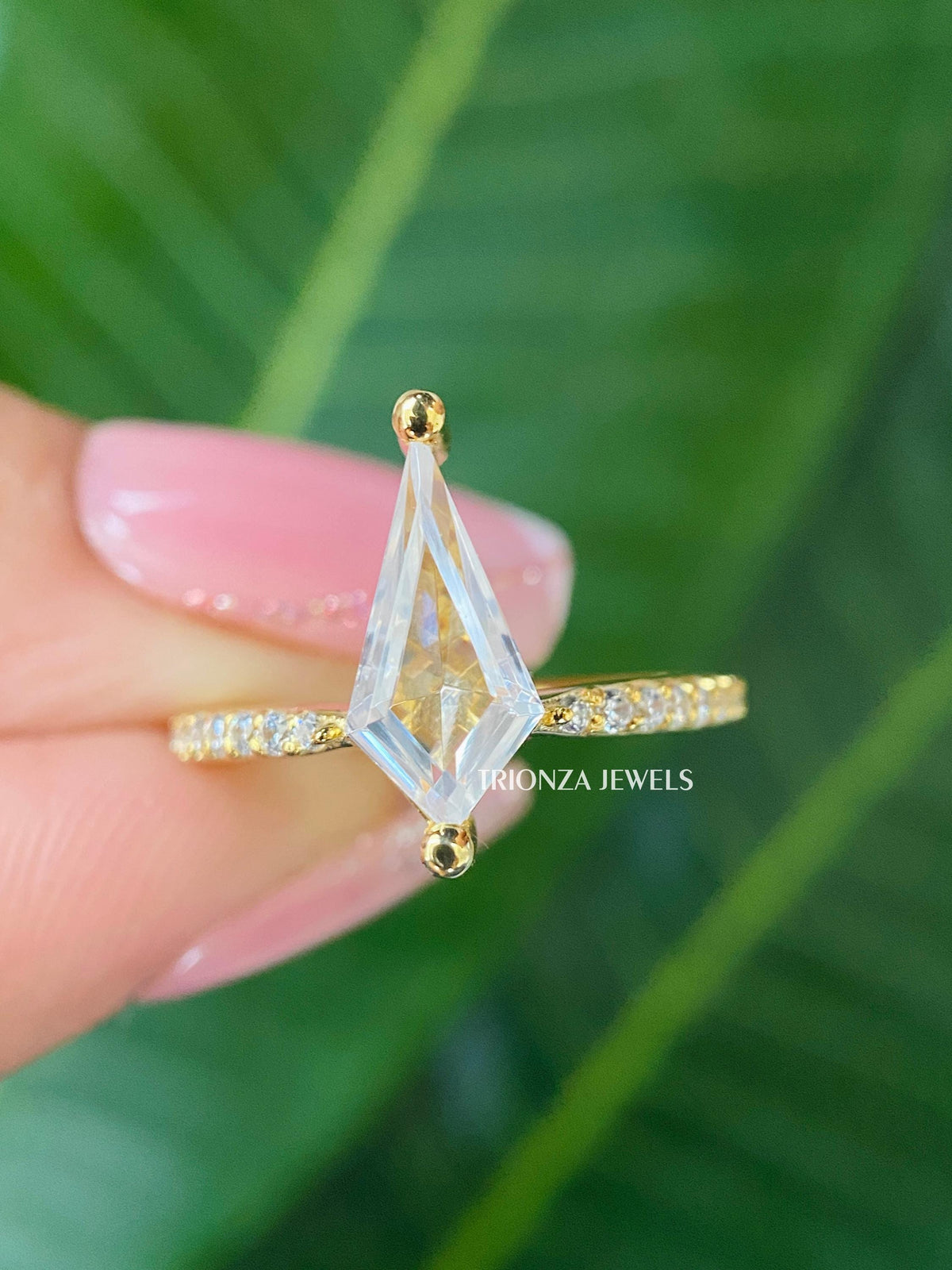 Vintage style moissanite wedding ring crafted by hand in solid gold for her