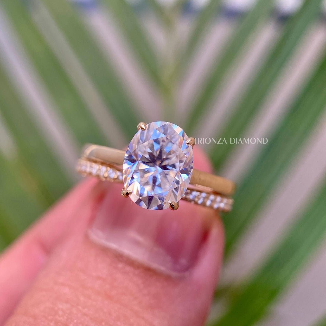 2.50 CT Oval Moissanite Engagement Ring Set 14k Gold Hidden Halo