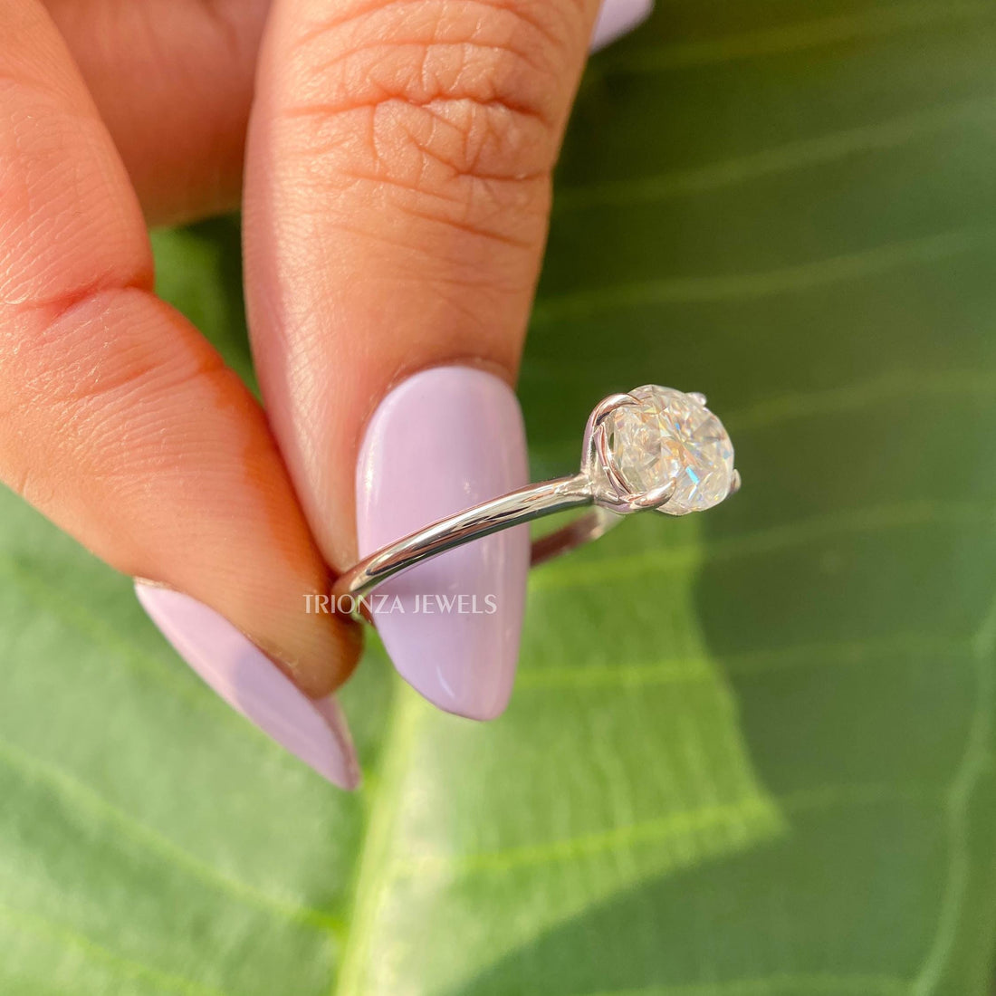 East-West Oval Moissanite Engagement Ring | Two Tone Solitaire