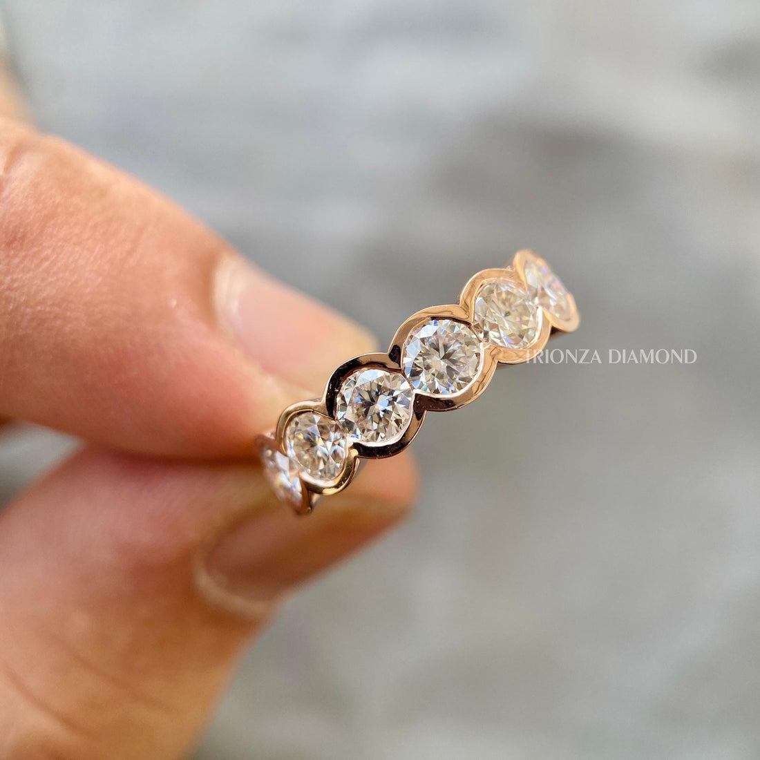 Lab Grown Diamond Wedding Band | Rose/White Gold, Platinum Half Bezel