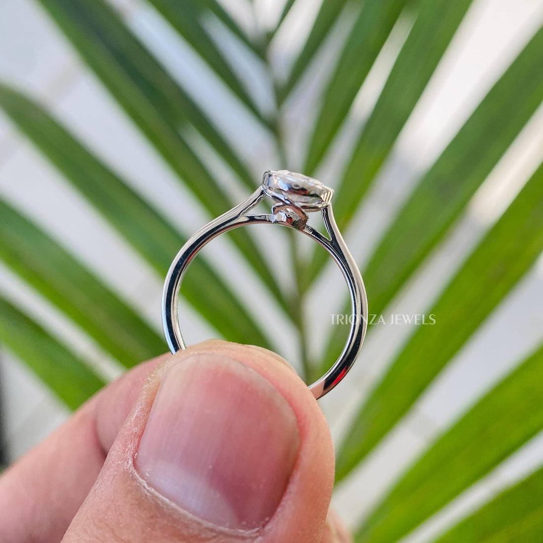 2 CT Oval Moissanite Engagement Ring - 14K Gold Bezel Solitaire