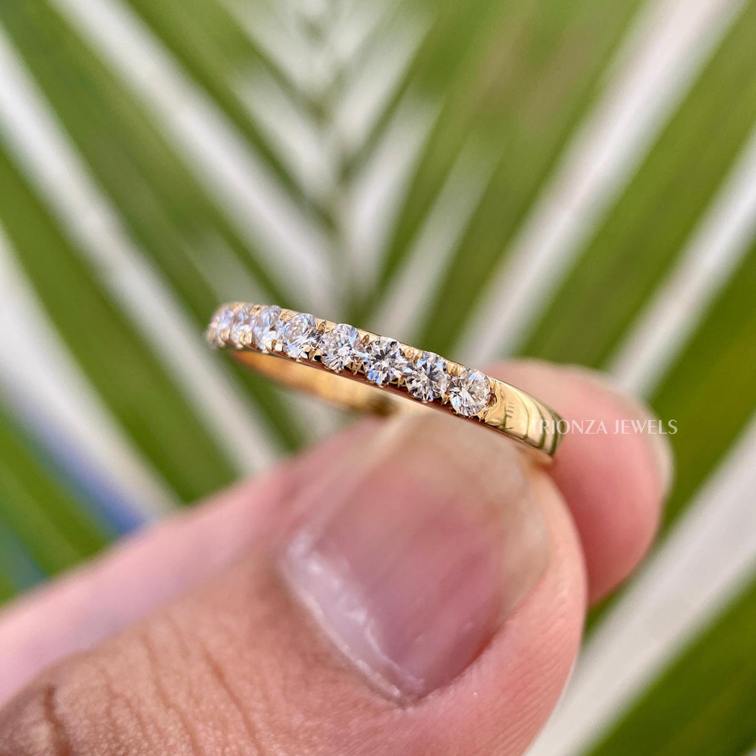 Micro Pave Moissanite Wedding Band | 2.5mm Half Eternity Stackable Ring