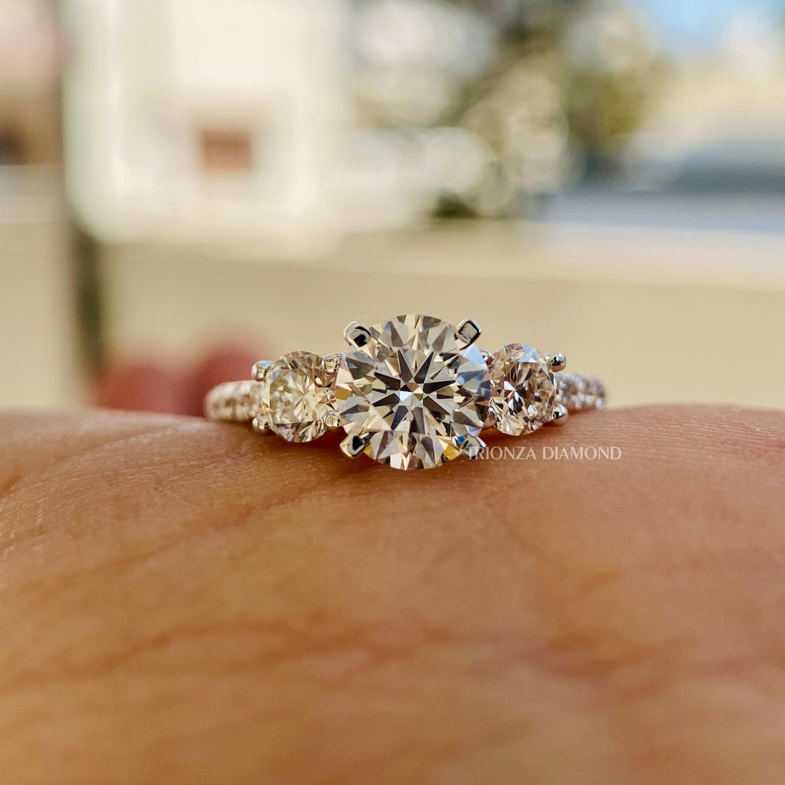 3.0 TCW 3 Stone Round Lab Diamond Anniversary & Wedding Ring - Yellow Gold