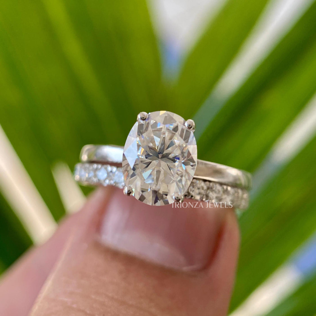 2 CT Oval Moissanite Wedding Ring Set | 14K Gold Engagement & Bridal