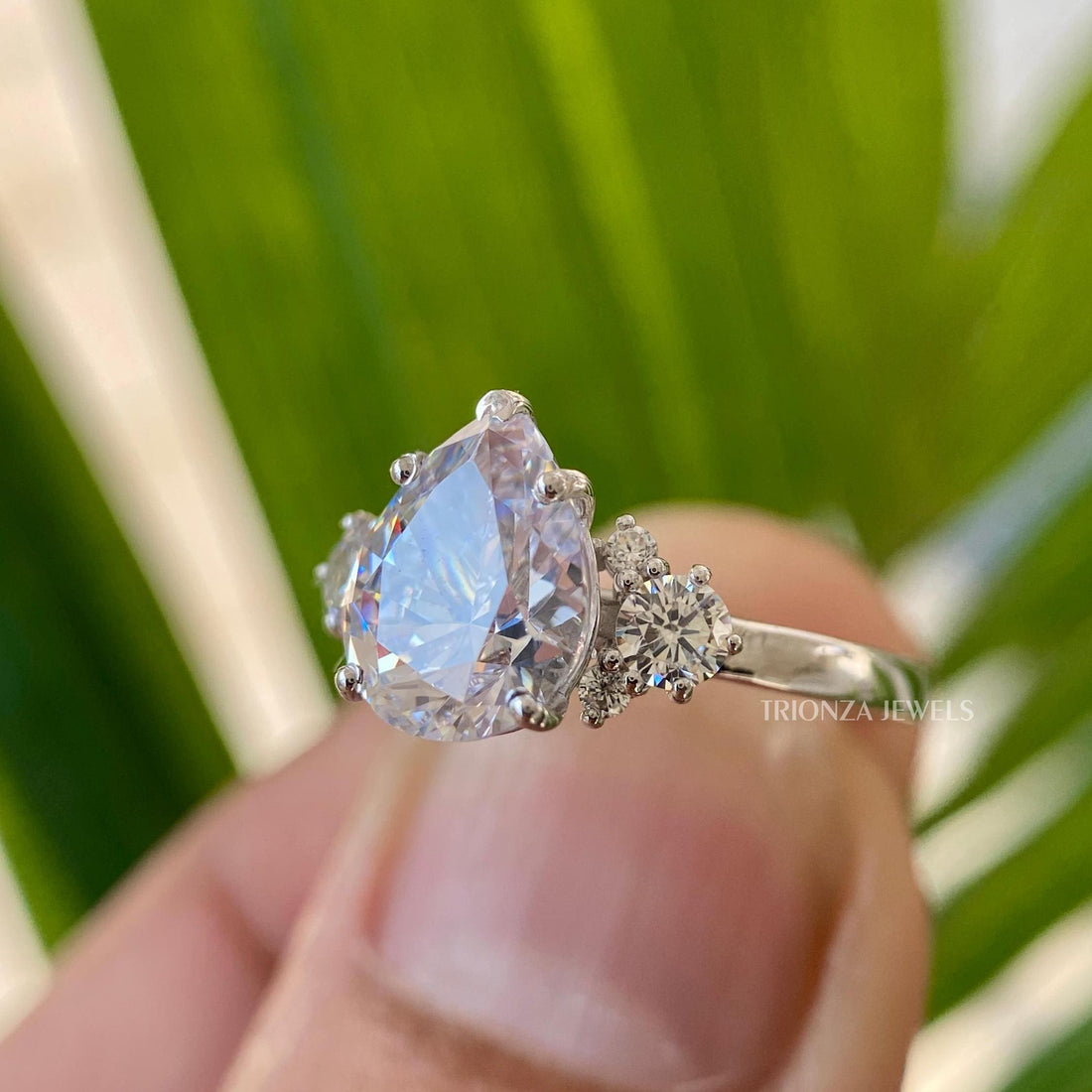 2 CT Pear Moissanite Engagement Ring - Sterling Silver Wedding Band