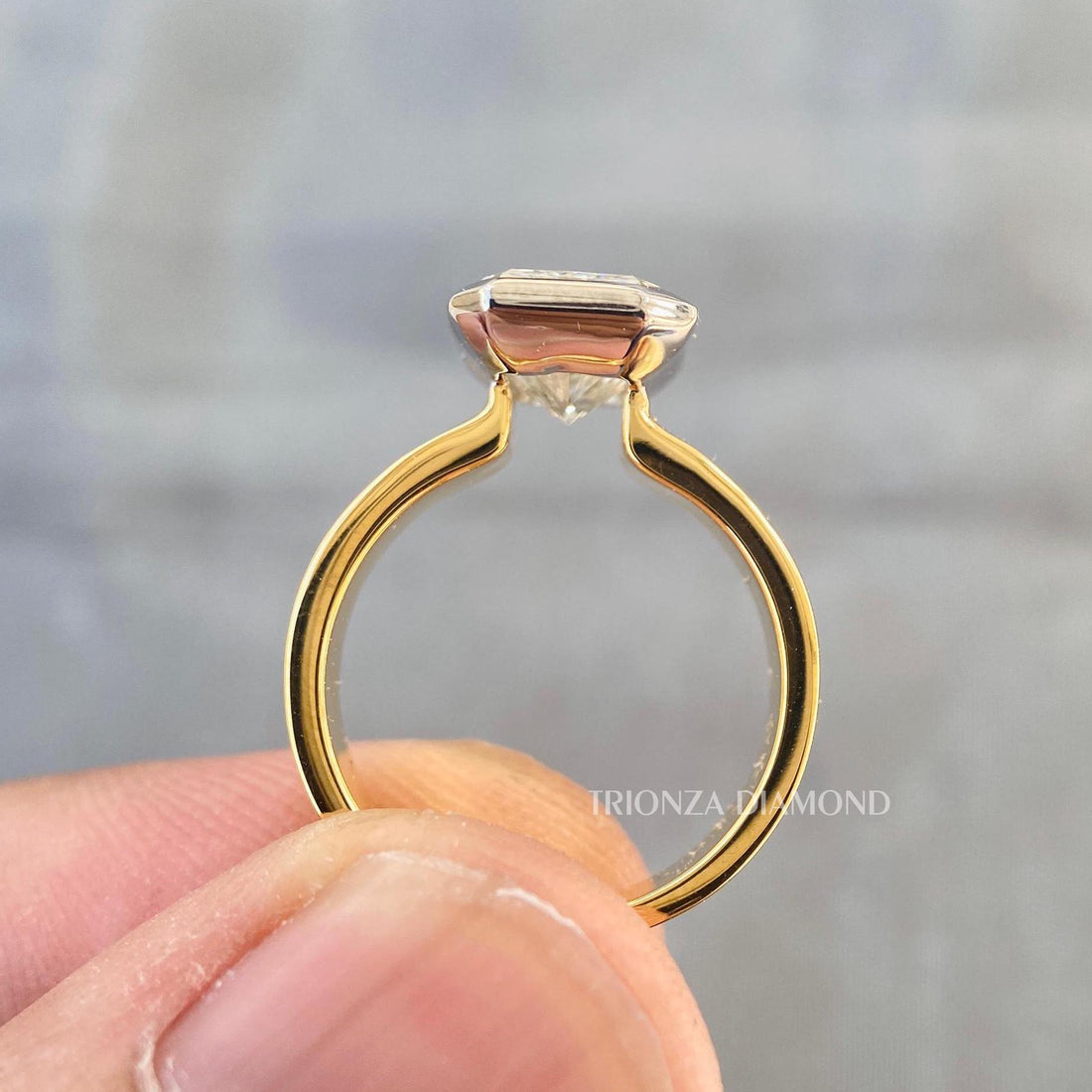 3.5 CT Radiant Cut Lab Grown Diamond Wedding Ring - Two Tone Bezel