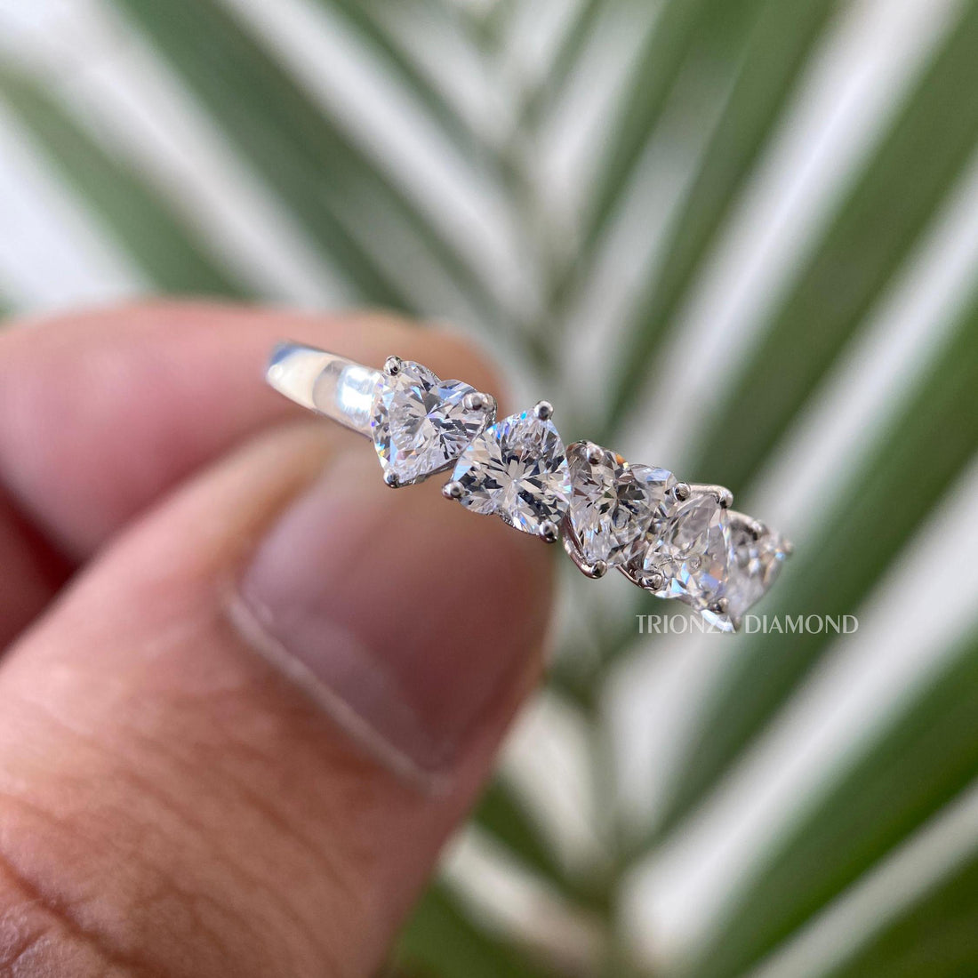 Heart Moissanite Five Stone Wedding & Engagement Band
