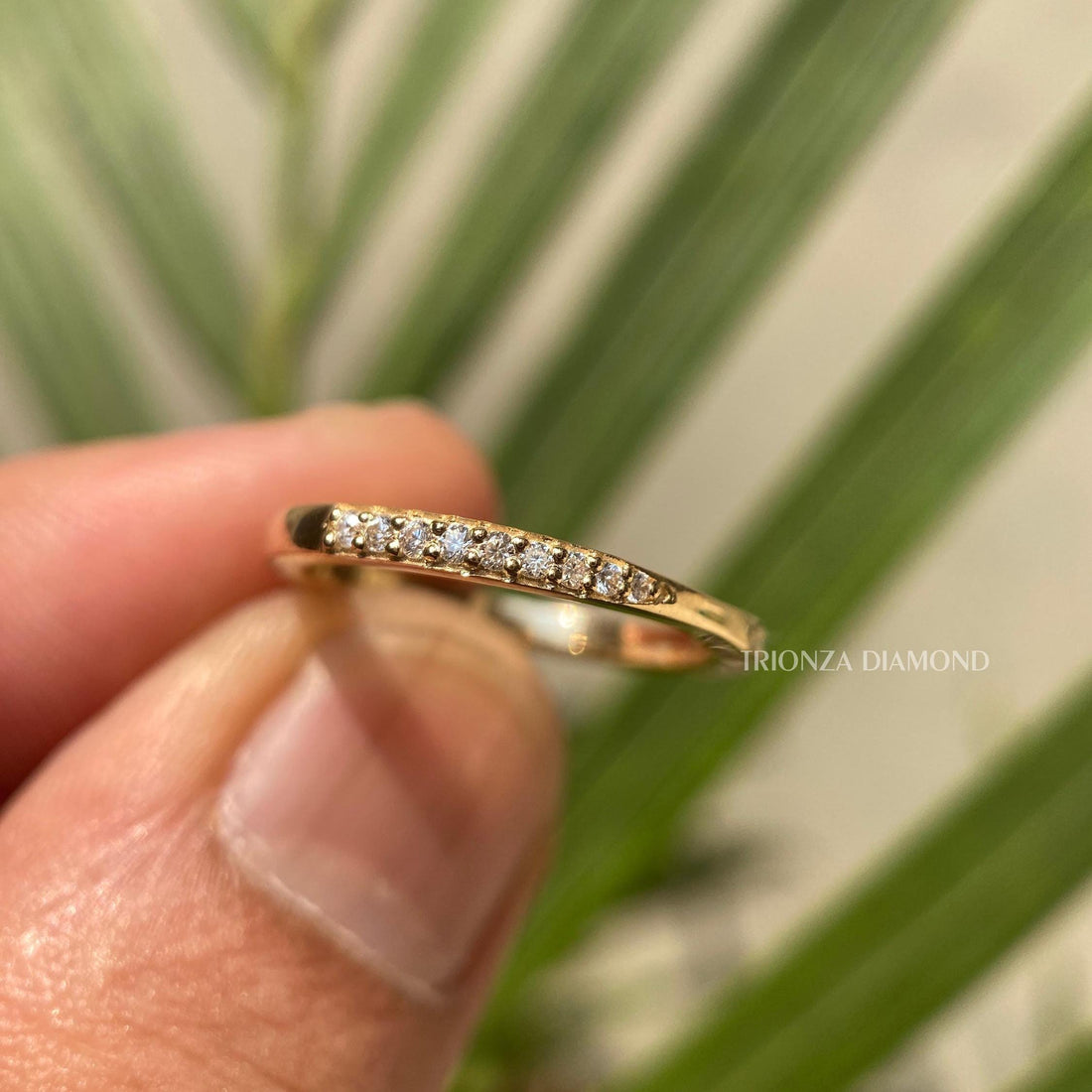 Moissanite Wedding Band - 14K Gold Vintage Bridal Ring for Her