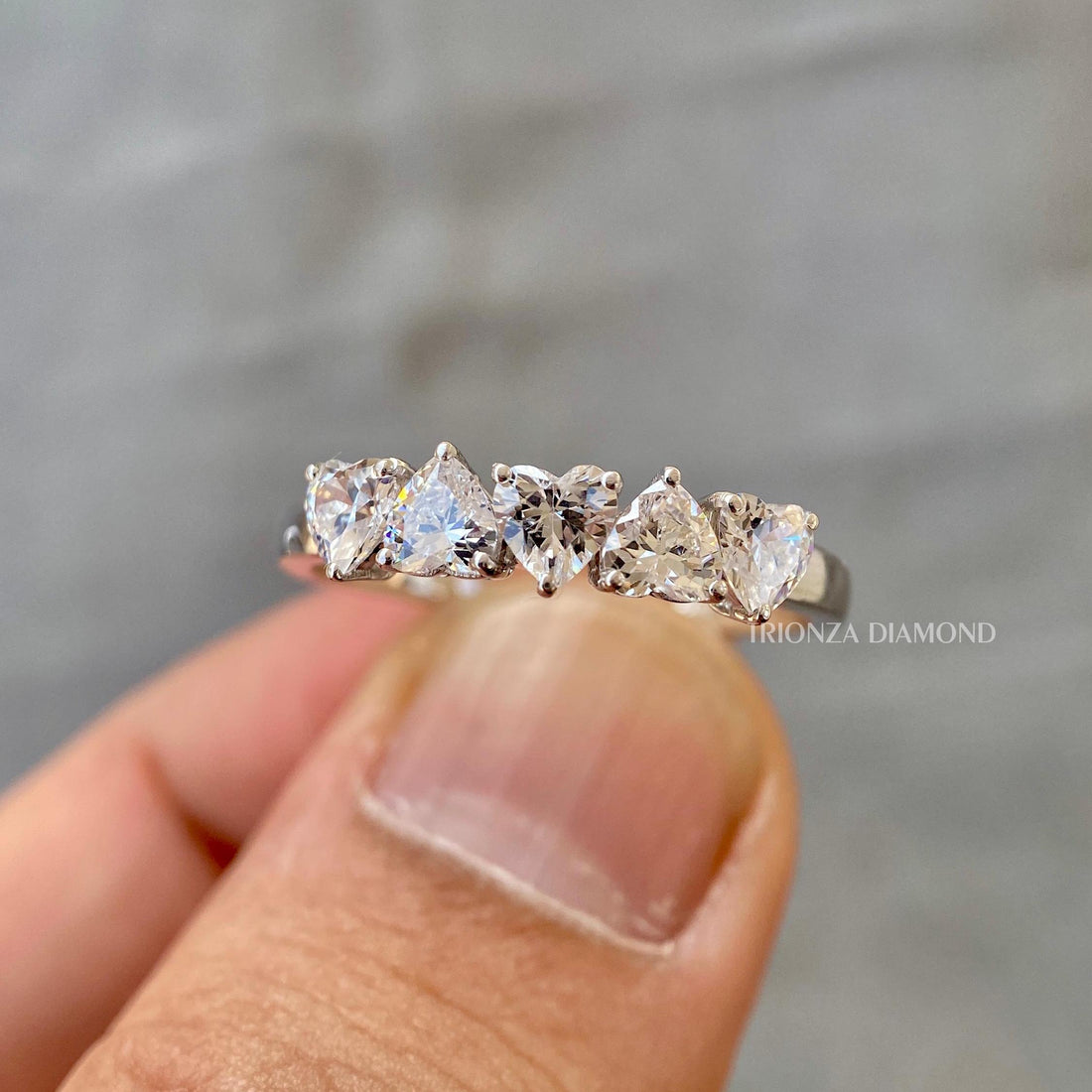 Heart Lab Grown 5-Stone Diamond Wedding Band - Gold Anniversary Ring