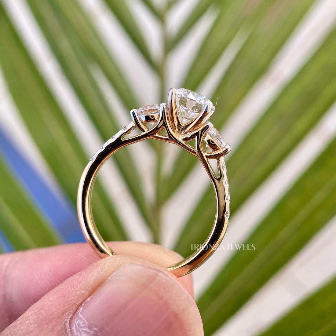 4 TCW Round Moissanite Three-Stone Engagement Ring | 14K Gold