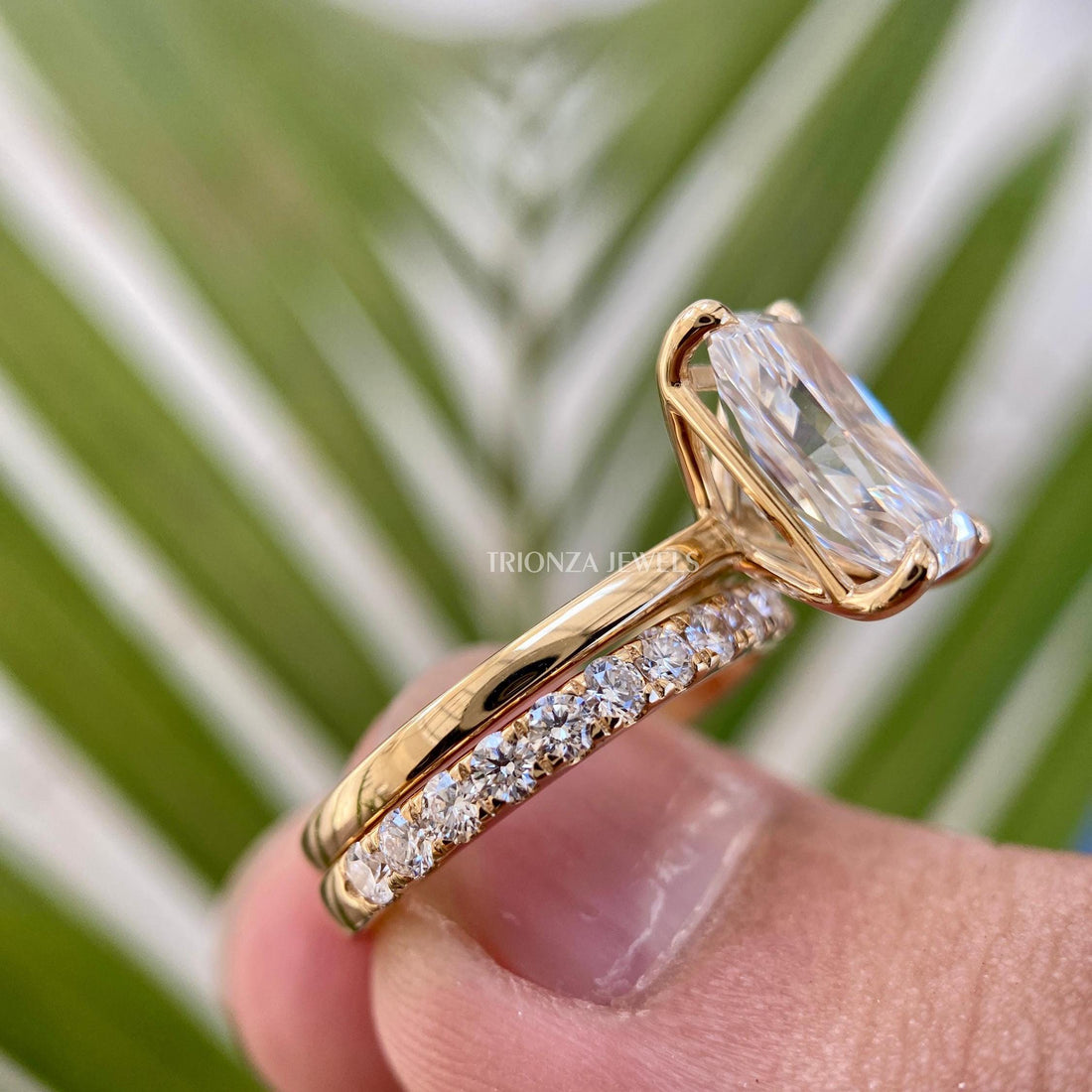 4 CT Radiant Moissanite Halo Engagement Ring 14K Gold Vintage Set