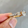 Close-up of the round cut lab grown diamonds showing E color and VVS1 clarity
