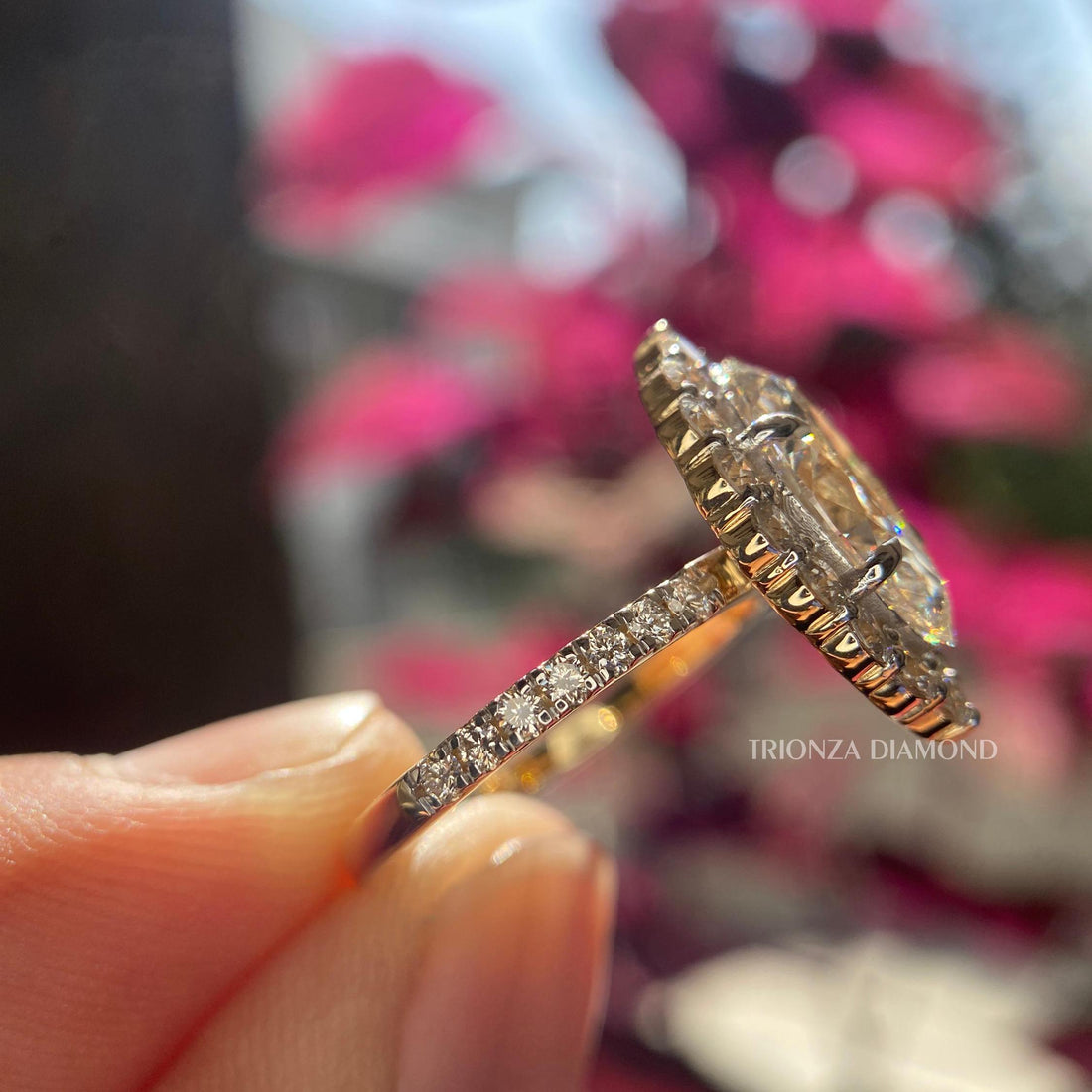 Marquise Lab Grown Diamond Halo Engagement Ring 14k Gold IGI Cert