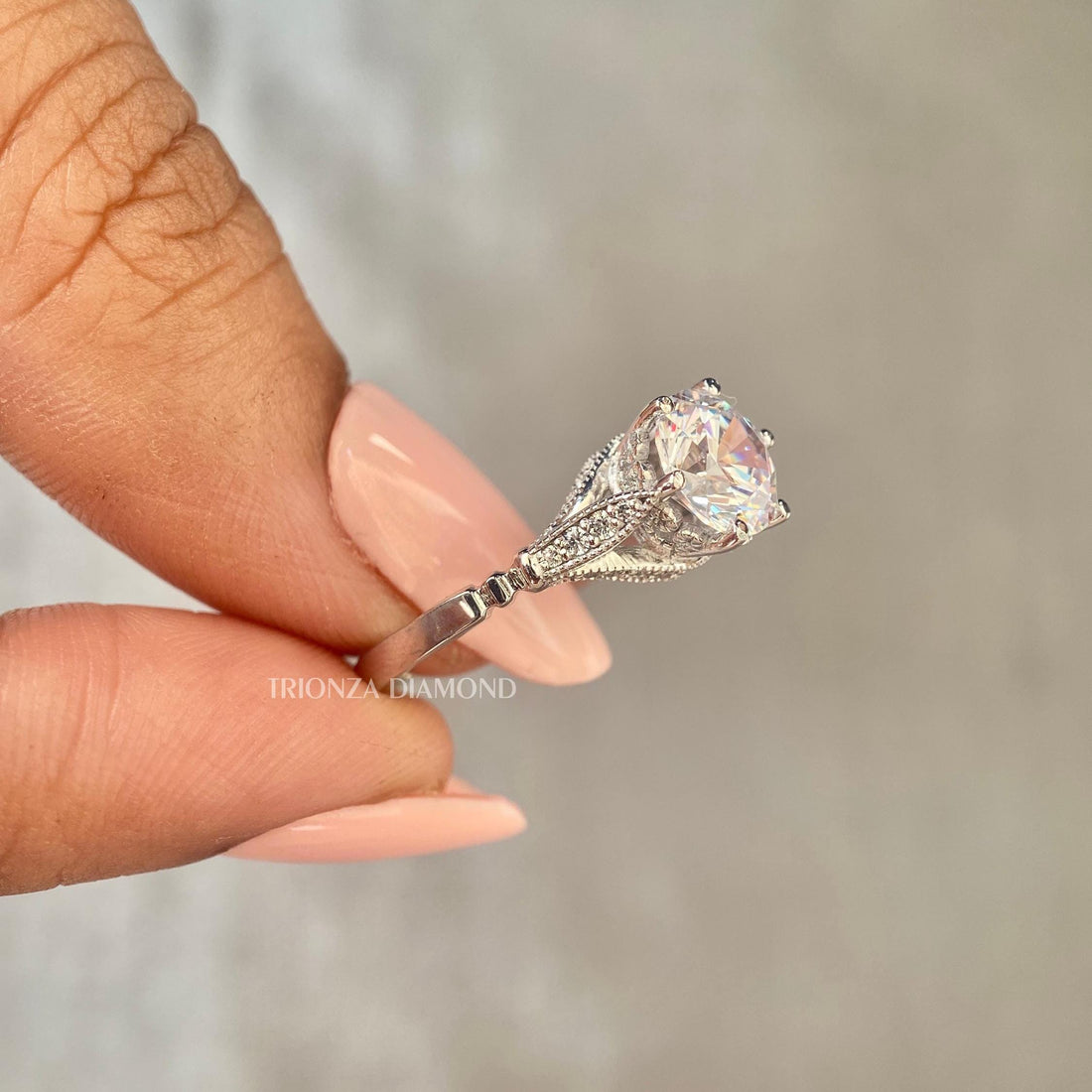 2 CT Lab Grown Diamond Vintage Floral Solitaire Ring | 14K White Gold