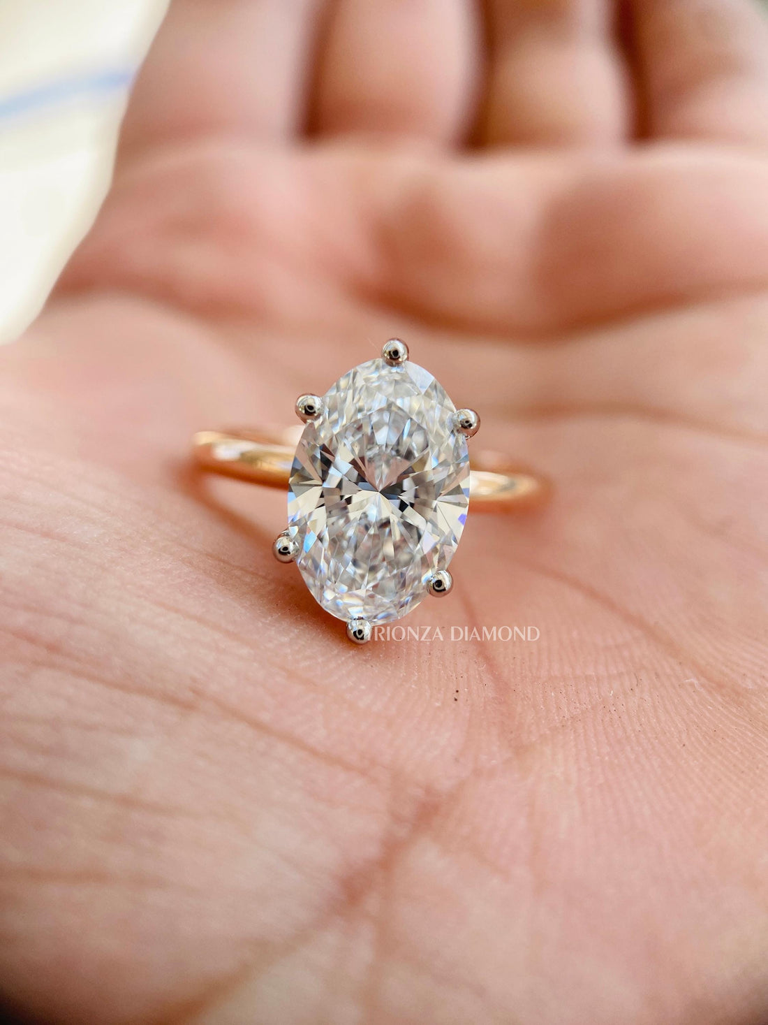 IGI Certified 4CT Oval Lab Grown Diamond Ring, D/VVS2, 14K Gold