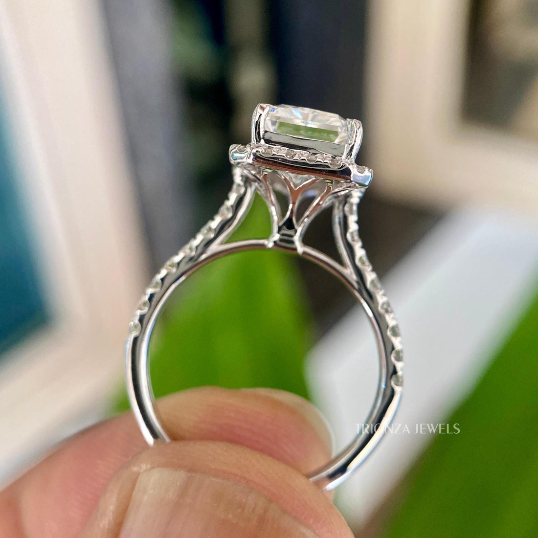 3 CT Radiant Cut Moissanite Halo Engagement Ring | 14K Gold Promise Ring