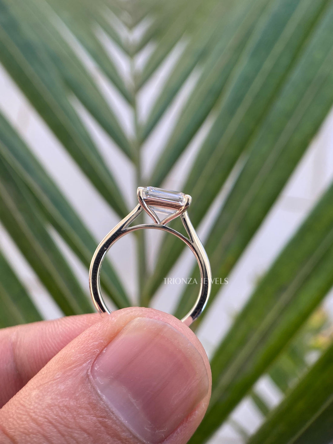 2 CT Emerald Cut East West Moissanite Engagement Wedding Ring