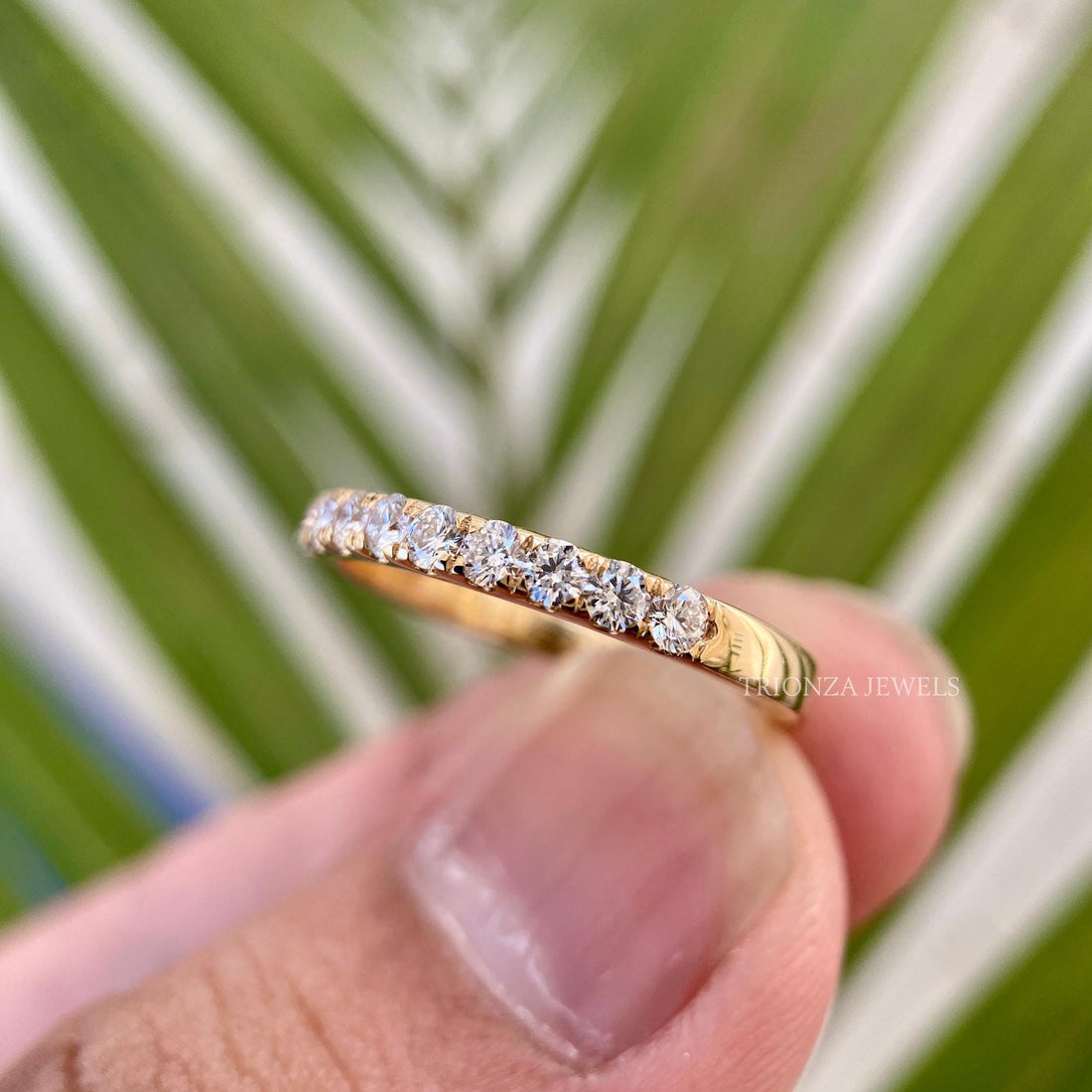 Micro Pave Moissanite Half Eternity Wedding Band - Stackable Ring
