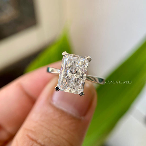 2CT Ice Crushed Radiant Moissanite Ring - 14K White Gold Engagement