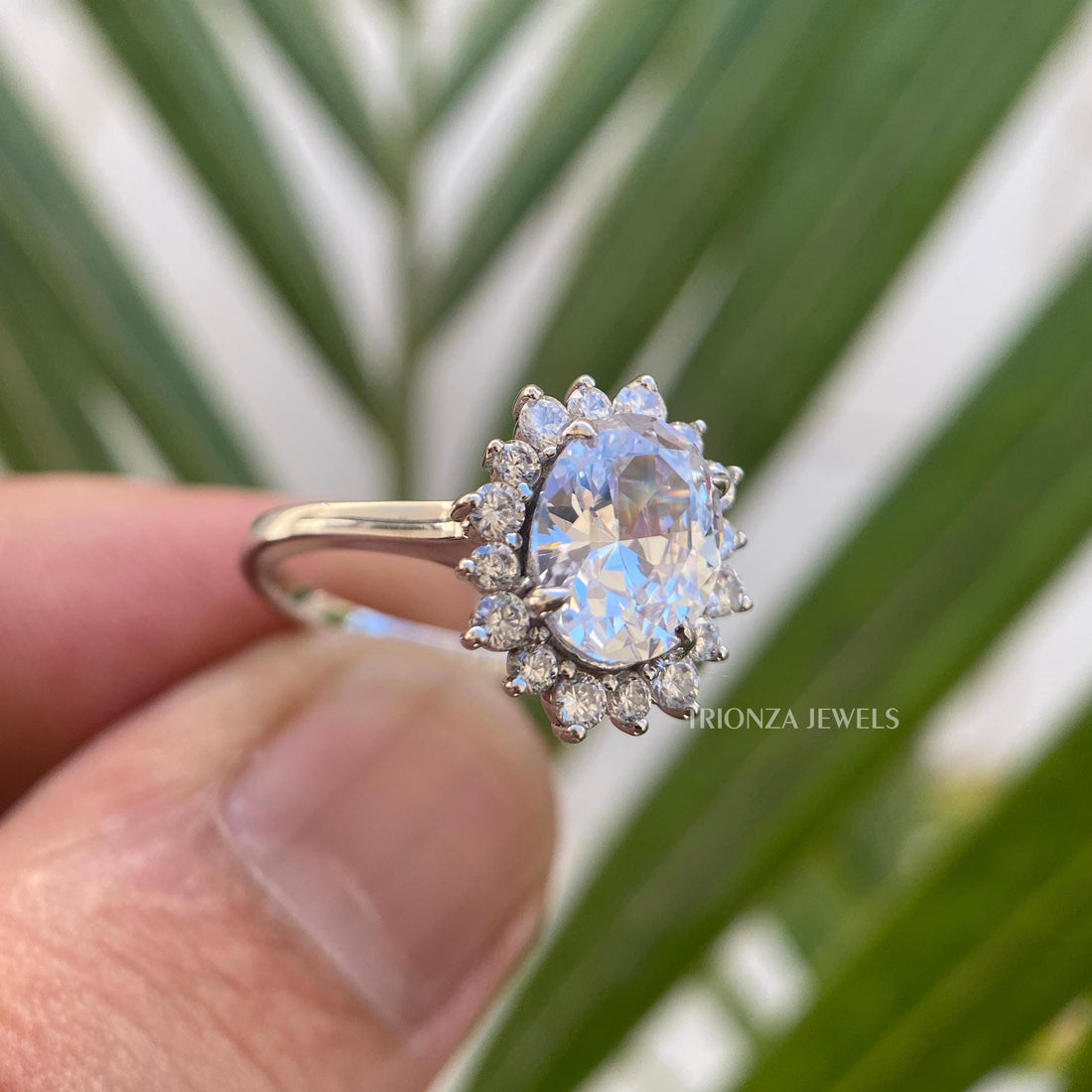 3.00 CT Oval Moissanite Halo Engagement Wedding Ring for Women