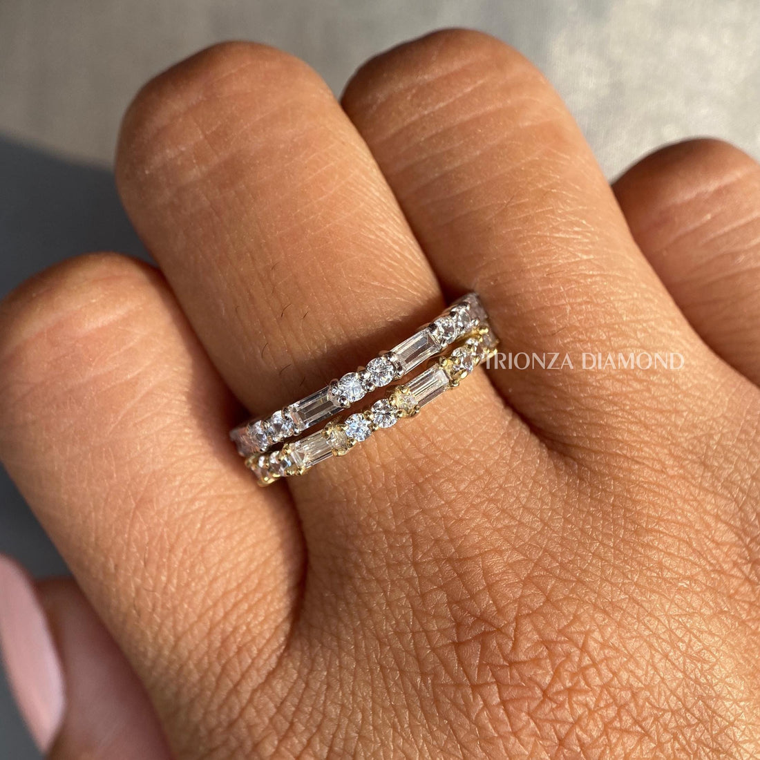 Lab Grown Diamond Half Eternity Band - Baguette & Round White Gold