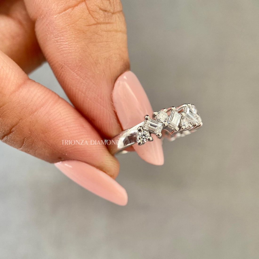 Baguette & Round Lab Grown Diamond Half Eternity Stackable Band