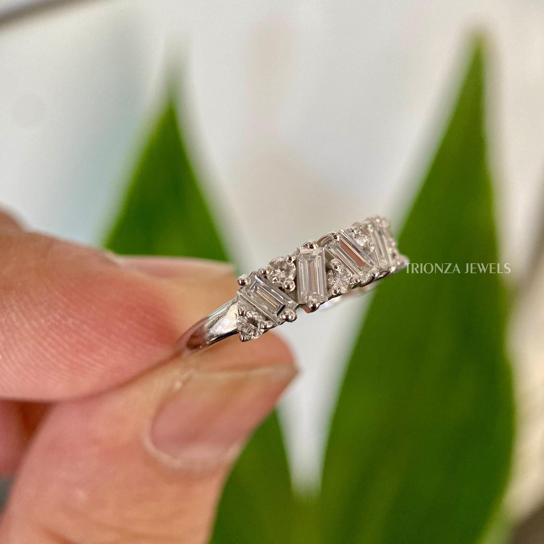 Baguette Moissanite East West Eternity Band 14K Gold Wedding Ring