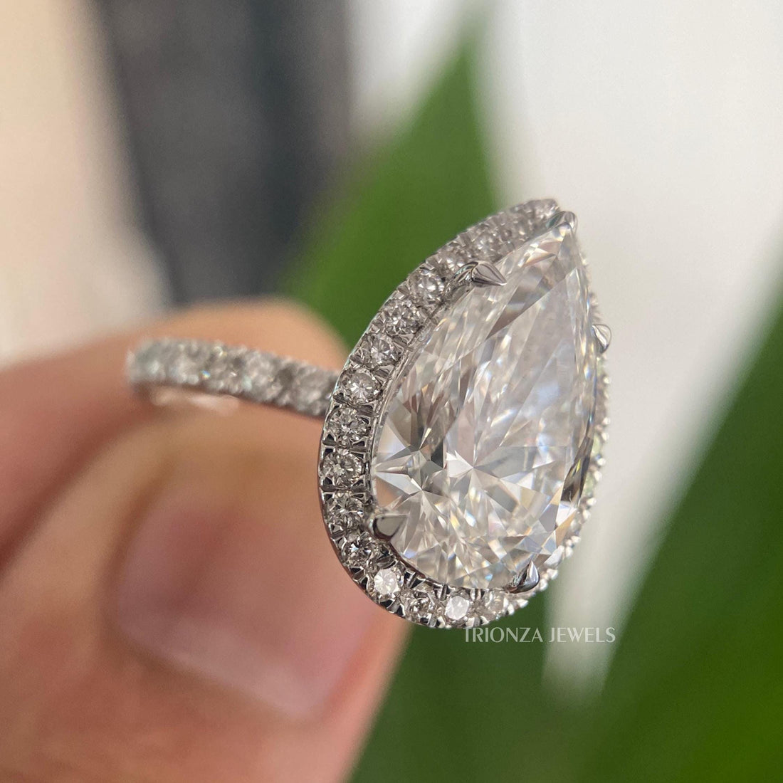 3CT Pear Halo Moissanite Engagement Ring, 14K Gold Vintage Ring