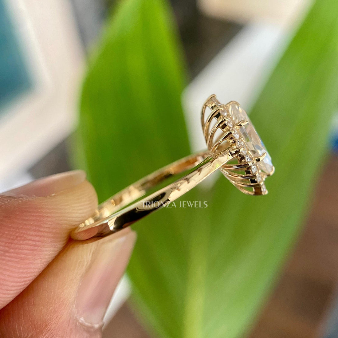 1CT Marquise Moissanite Halo Engagement Ring 14K Gold Women