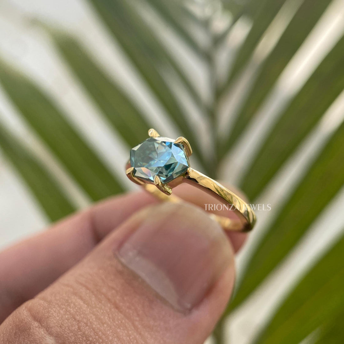 Montana Teal Sapphire Engagement Ring - Hexagon Cut Gold