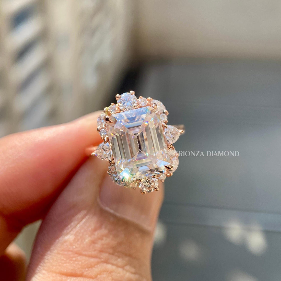 4 CT Emerald Cut Lab Grown Diamond Halo Engagement Ring