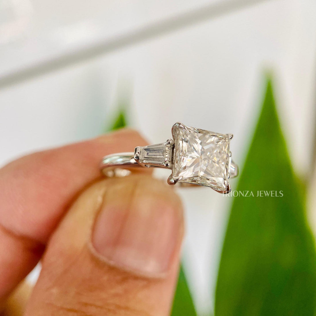 2 CT Princess Cut Moissanite Wedding Ring, 3-Stone 14K Gold