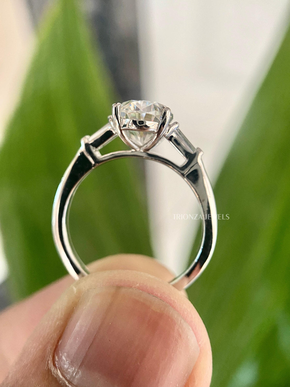 2 CT Oval Moissanite Three Stone Engagement Ring | Solid Gold