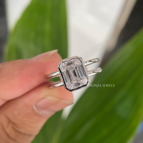 3 CT Emerald Cut Bezel Solitaire Engagement Wedding Ring