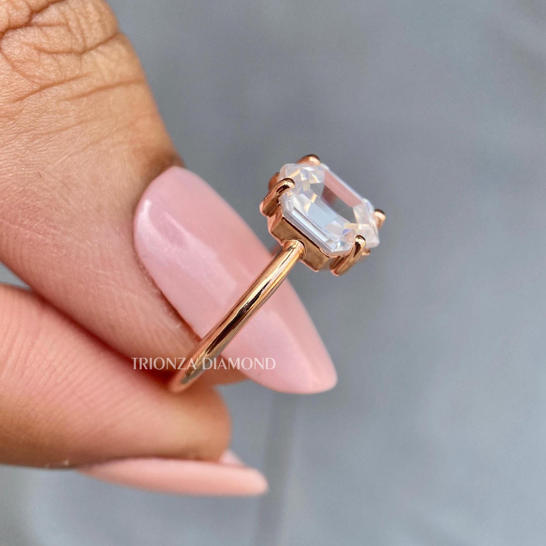 Modern Hexagon Lab Diamond Engagement Ring F/VS1 Rose Gold 1.50 CT