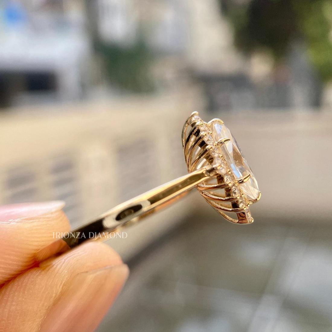 1.5 CT Marquise Lab Grown Diamond Starburst Halo Engagement Ring