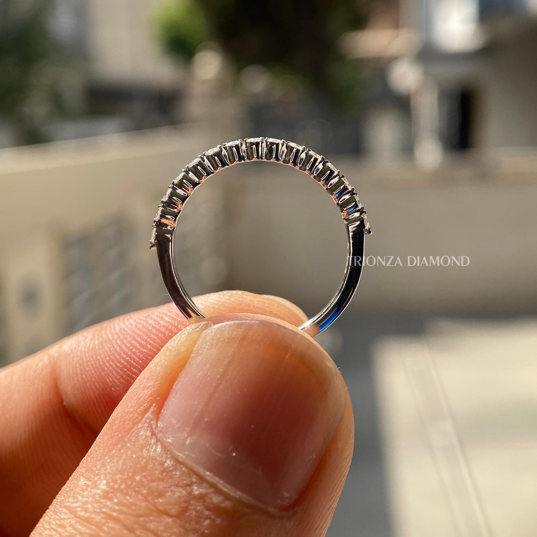1.50mm Floating Bubble Lab Diamond Half Eternity Wedding Band