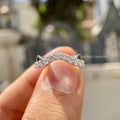 Round cut lab grown diamond curved wedding band designed with a chevron style for women
